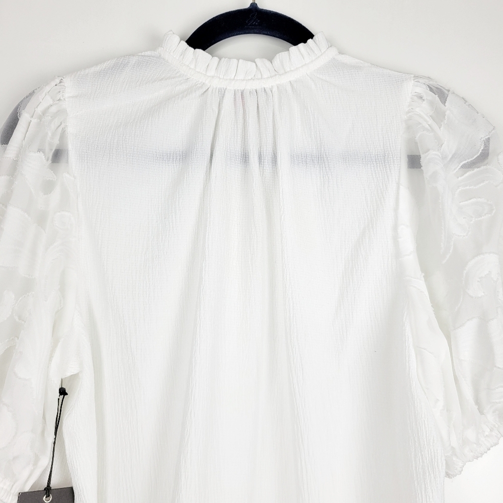 NWT Vince Camuto Falling For Florals Puff Sleeve Top Lace Ruffled New Ivory Sz M - Picture 5 of 11